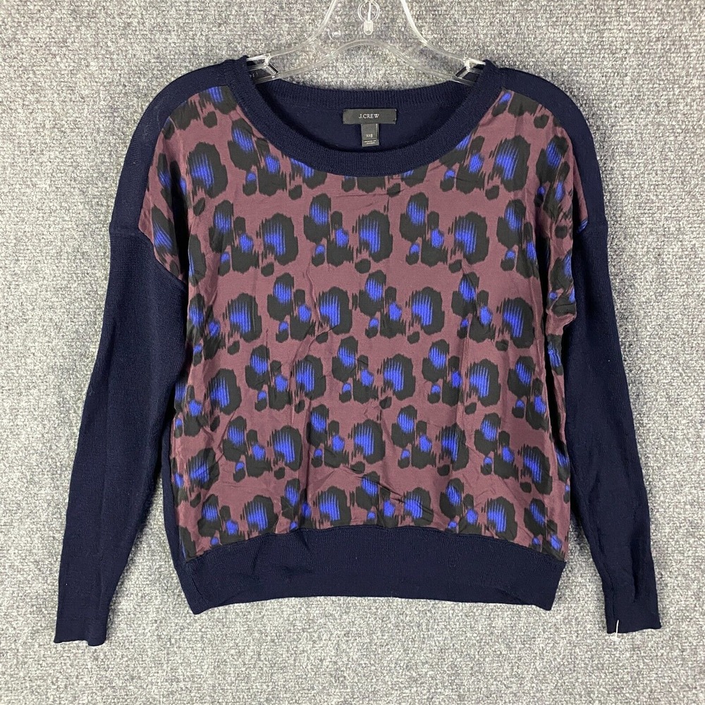 J Crew Top Women's XXS Blue Long Sleeve 2XS 100%‎ Silk Merino Wool Casual